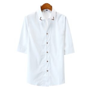 High Quality Summer Casual White Short Sleeve Clothes Collar Shirt With Gold for Men Custom Logo CS60